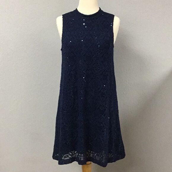 Blue Sequin Knee Length Dress Size 8 Petite New - Picture 1 of 10